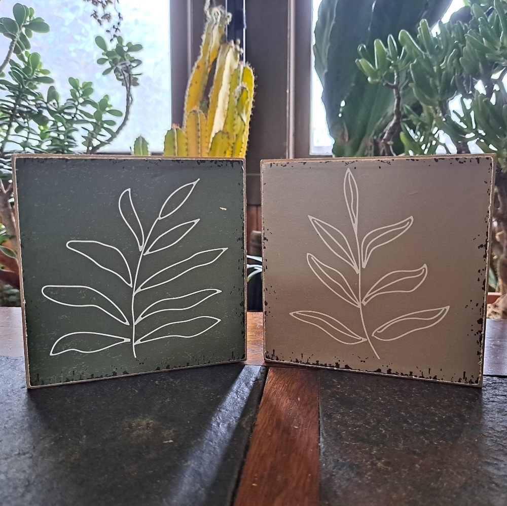 Plant Art Wooden Box Wall Or Desk Decorations - Set Of 2